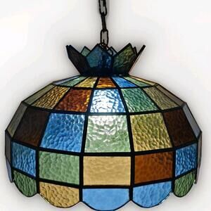 Tiffany style 88 Panel Glass Hanging Lamp Multicolor Crown Shade 19"